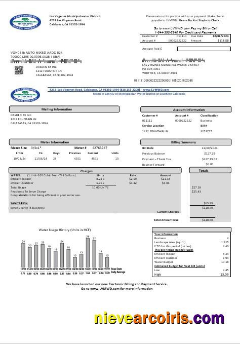 USA California Las Virgenes Municipal Water District business utility bill
